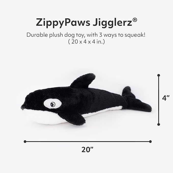 ZippyPaws Jigglerz- Dog Squeaky Toys to Keep Them Busy, Funny Animal Plush for Small, Medium, & Large Dogs, Cute Stuffed Puppy Toy, Pet Product, Gift for All Breeds, Interactive Squeaker- Killer Whale
