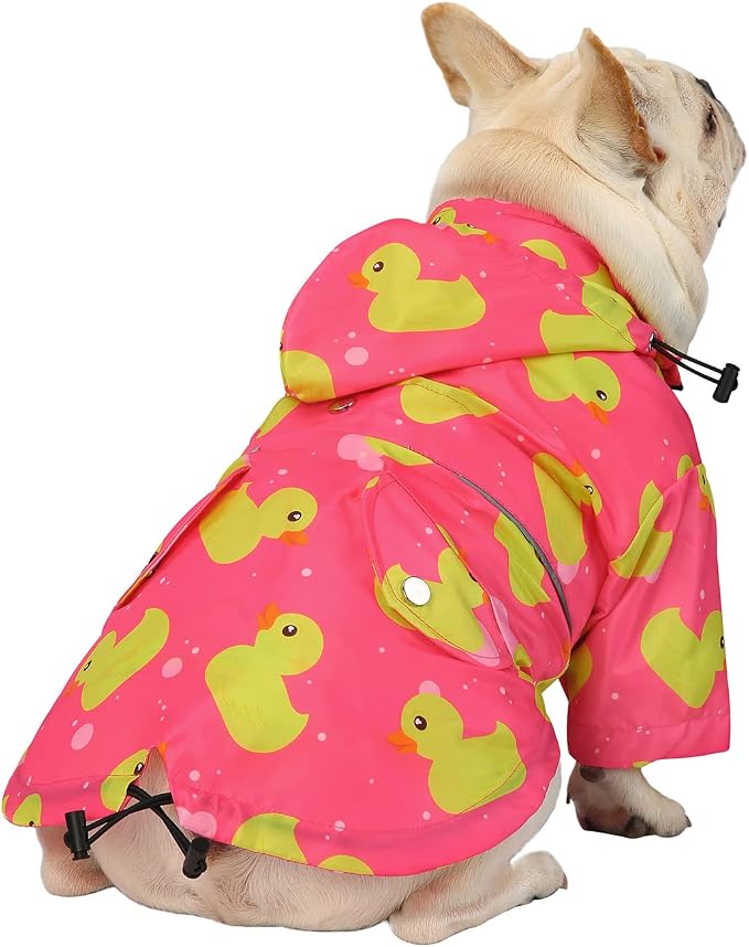 HDE Dog Raincoat Poncho Double Layer Zip Rain Jacket with Removable Hood, Leash Hole for Small to 3XL Dogs and Puppies Ducks Pink - M