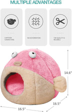 Cat Beds for Indoor Cats-Cat Bed Cave,Cute Lively Pufferfish Shape,Pink L | 2 in 1 Cats House for Kitten with Removable Washable Cushioned Pillow,Soft plush cat Tent for cat Hideaway,Machine Washable