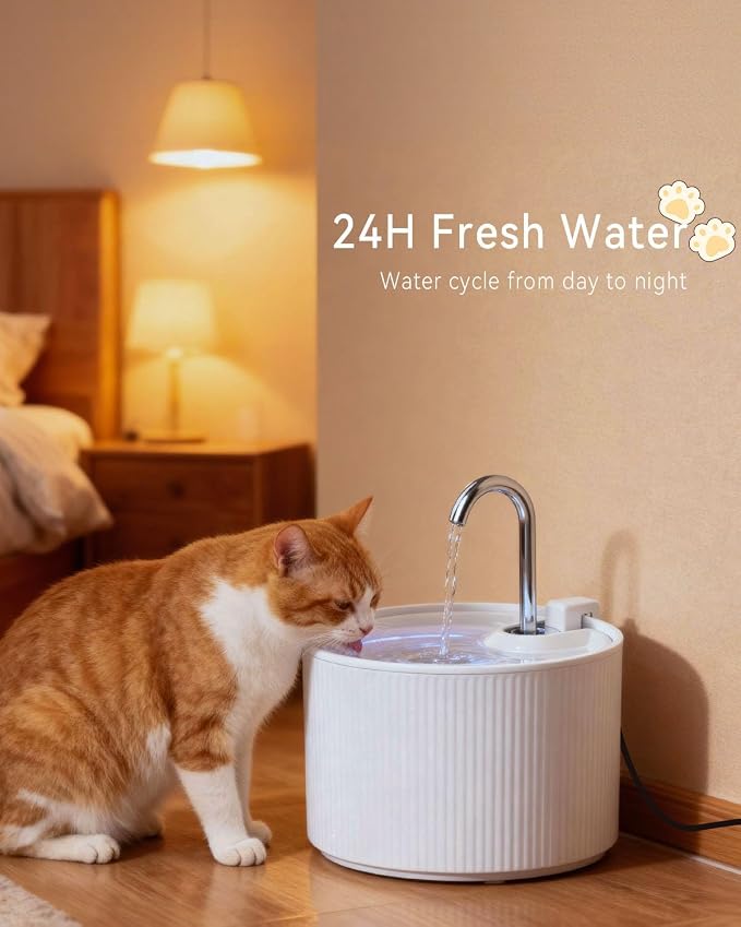 Ceramic Cat Water Fountain, 2.2L/74oz Cat Fountains for Drinking Indoor, Pet Water Fountain with Ultra-Quiet Pump (3 Filters + 3 Sponges)