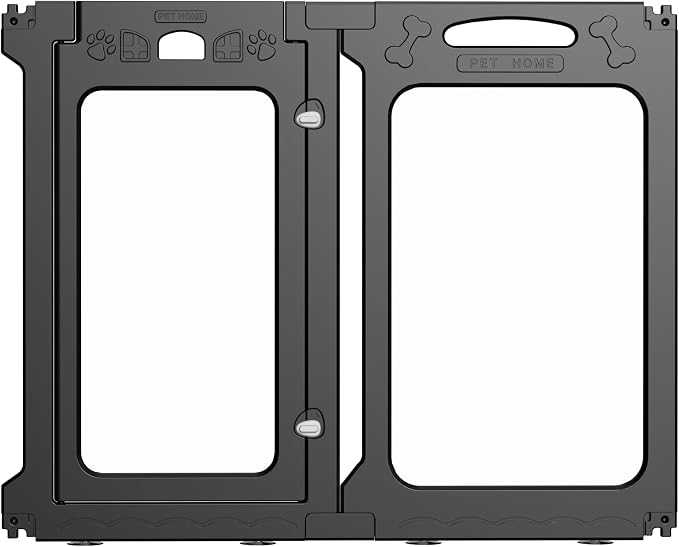 Clear Dog Playpen Extension Panel Set with 1 Door & 1 Side Panel, Height 30 inch, Black