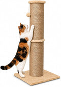 PAWSCRAT 32-Inch Tall Cat Scratching Post, 5.5-Inch Diameter, Sisal, Yellow | Natural Sisal Scratching Surface with a Dangling Ball for Indoor Cats, Scratch-Resistant Durable and Protect Your Furniture