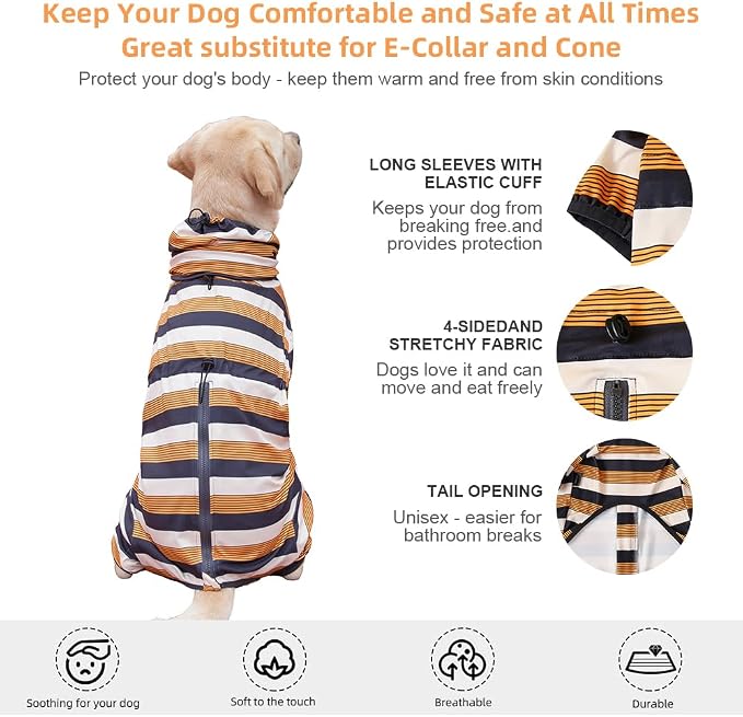 Dog Pajamas for Large Dogs,Extra Large Stretch, Suitable for Adult, Medium-Sized Dogs, Large Pet Jumpsuit Four-Legged Dog Clothes, Pet Clothing. (Yellow-Black Bar, 3XL)