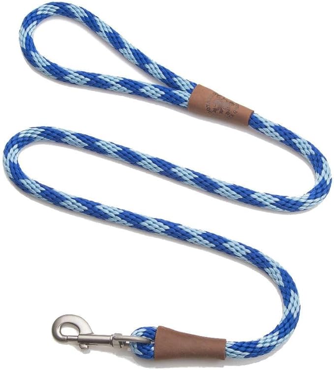 Mendota Pet Snap Leash - British-Style Braided Dog Lead, Made in The USA - Sapphire, 1/2 in x 6 ft - for Large Breeds