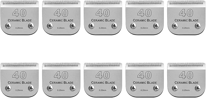 Dog Grooming Ceramic Blade Sets,Compatible with Andis/Oster A5,Wahl KM10 | Size 40# Blade Cut 1/100"(0.25mm)，10 PACK