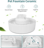 Ceramic Cat Water Fountain, Pet Ceramic Water Fountain Dispenser, 2.1 L Drinking Fountains Bowl for Cats and Dogs with Replacement Filters and Foam(White)