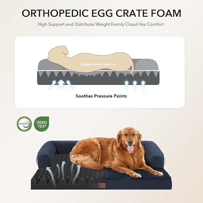 Orthopedic Dog Bed for Extra Large Dogs, 48x30in, Navy Blue | Orthopedic Foam Relieves Joint Pressure, Bolsters Supports Head And Neck, Washable Cover, Non-Slip Bottom