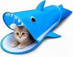 Blue Shark Cat Tunnel Toy, Collapsible Pop-Up Cat Play Tunnel with Interactive Hanging Ball & Storage Bag, Durable Polyester Interactive Cat Toy for Indoor Cats, Kittens