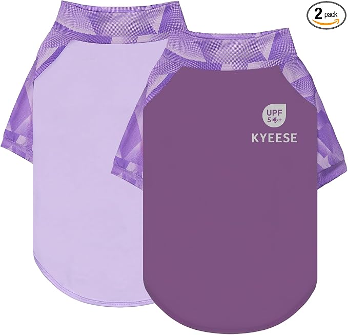 KYEESE 2Pack UV Protection Dog Shirt, UPF 50+ Cooling Dog T Shirts for Small Dogs Boy Girl, Breathable Reflective Dogs Sun Shirts with Sleeves Summer Pet Clothes, Purple, L