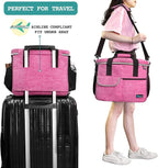 PetAmi Dog Travel Bag Organizer, Pet Travel Kit with 2 Food Containers & 2 Collapsible Dog Bowls, Pet Supplies Tote with Luggage Sleeve, Weekend Road Trip Camping Essentials, Pink, Medium