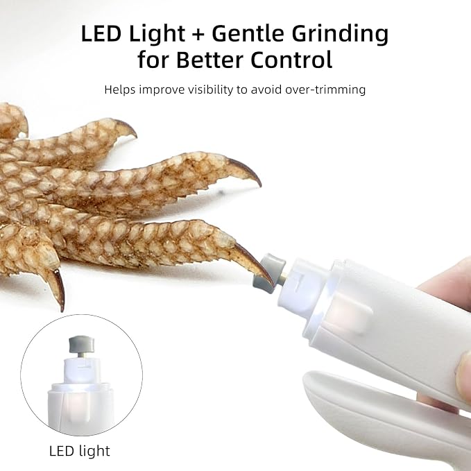 Bearded Dragon Nail Clipper & Grinder 2-in-1 - Rechargeable Electric Lizard Nail File Trimmer with Safety LED Light, Quiet Low-Speed for Lizard, Crested Gecko, Turtle, Chameleon
