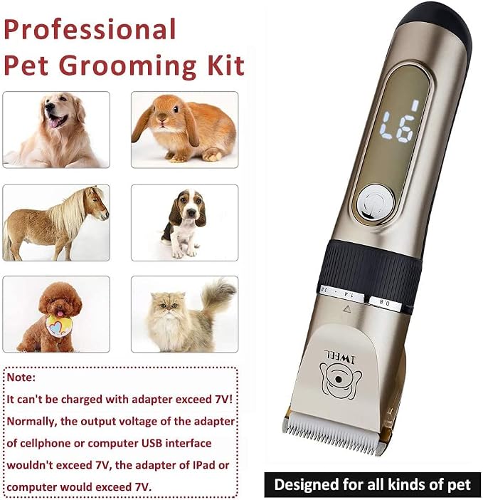 IWEEL Dog Clippers Grooming Kit for Dogs Cats Pets, 2-Speed Heavy Duty | 6 Guide Combs, Low Noise IPX 7 Waterproof Cat Shaver Electric Dog Trimmer Pet Grooming Kit