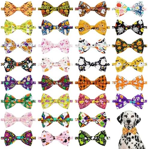 Halloween Dog Bow Ties Bulk for Large Dogs 30 Pack 5.1"*3.1" L by Bestwishforyou