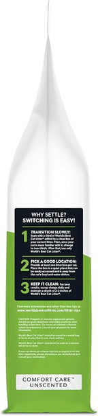 World's Best Cat Litter, Comfort Care, Unscented, Odor Control, 15 lb Bag | Gentle odor control for sensitive cats and lasts 2x longer; natural corn litter, quick clumping, flushable, 99% dust free