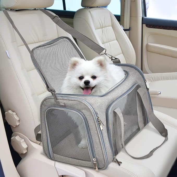 Henkelion Cat Carriers Dog Carrier Pet Carrier For Small / Medium Cats Dogs Puppies (Up To 15lbs), TSA Airline Approved Small Dog Carrier Soft Sided, Collapsible Waterproof Travel Puppy Carrier - Grey