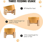 SPUNKYJUNKY 15° Slanted Ceramic Dog and Cat Bowl with Wooden Stand, Tilted Bulldog Food and Water Bowl No Slip Non-Spill for Cats Medium Dogs Big Face Pets 28.7 OZ (3.6 Cups, Yellow)