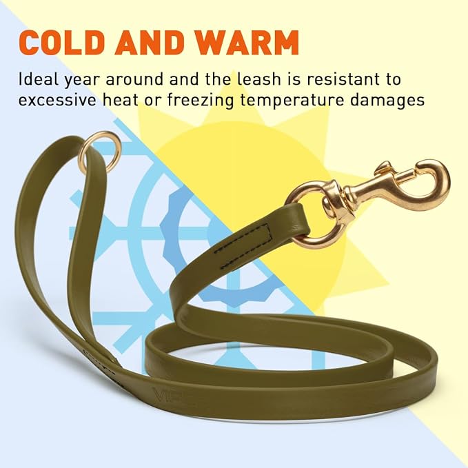 Viper Biothane K9 Working Dog Leash Waterproof Lead for Tracking Training Schutzhund Odor-Proof Long Line with Solid Brass Snap for Puppy Medium and Large Dogs 4ft, Olive Drab Green