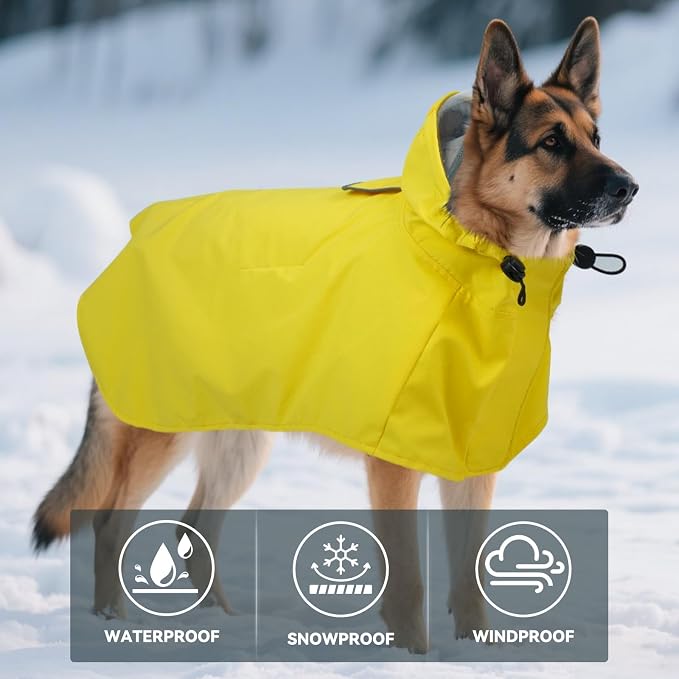 Waterproof Dog Raincoat with Hood, Windproof Rain Jacket for Large Dogs | Adjustable Dog Rain Coat with Leash Hole, Reflective Poncho for Rainy&Snowy Day, Fits Pitbull, Poodle, Husky