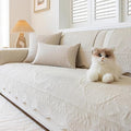 Leaf Floral Cotton Quilted Dog Couch Cover for Sofa Farmhouse Rustic Embroidered Sectional Couch Cover Soft Anti-Slip Sofa Slipcover Furniture Protector for Kids, Pets (Beige,36"x70")