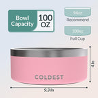 Coldest Dog Bowl - Anti Rust Metal, Non Slip, 3 Layers Insulated Stainless Steel Dog Bowls - Spill Proof & Heavy Duty - Water Bowl for Dogs, Cats & Pets, Dish Washer Safe (100 oz, Cotton Candy Pink)