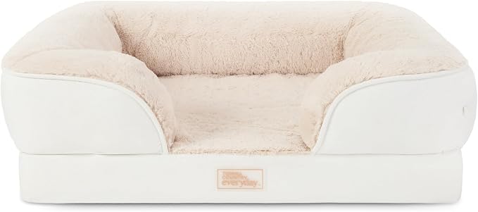 Town & Country Everyday CuddleTown Comfy Solid Bolster Sofa Pet Bed, Supportive & Calming Egg Crate Foam, Non-Slip Bottom, Machine Washable Cover, Cream, Medium 28"x23"x8"