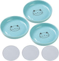 Lusifaco Shallow Wide Cat Food Bowls Anti Whisker Fatigue (Blue, 3 Pack) | 5.9 Inch 2 Height Raised Ceramic Cat Dishes with Bamboo Stand, Flat Pet Water Food Plates Feeding Station for Indoor Kitten