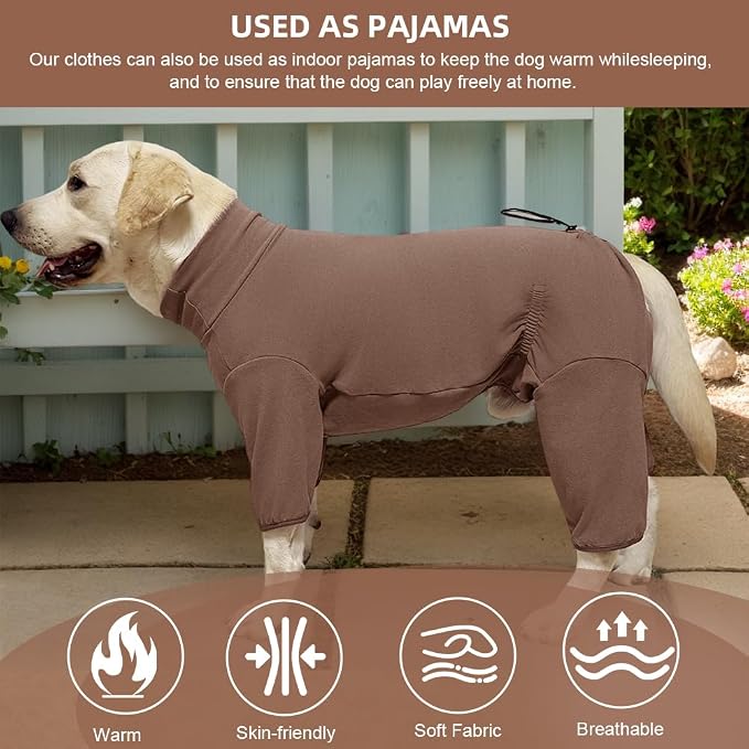 Dog Pyjamas PJS Sweater Clothes and Home Clothing Suitable for Large to Giant Breeds of Dogs, Dog Surgery Recovery Suit, Extra-Large Stretch Fabric, Four-Legged (Thickened Coffee, 6XL)
