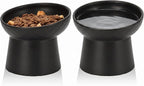 YauYik Ceramic Elevated Cat Bowls - 15°Tilted Cat Food Bowls for Indoor Cats, Whisker Fatigue Relief Shallow Cat Bowl, Anti Vomiting Raised Cat Feeding Bowls,8 Ounces, Black, 2 Pack