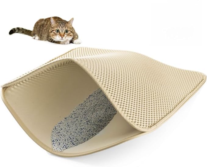 Cat Litter Mat, Kitty Litter Trapping Mat, Honeycomb Double Layer Mats, No Phthalate, Urine Waterproof, Easy Clean, Scatter Control, Catcher Litter Tray Box Rug Carpet