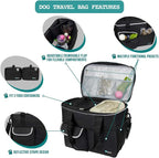 PetAmi Dog Travel Bag Organizer, Pet Travel Kit with 2 Food Containers & 2 Collapsible Dog Bowls, Pet Supplies Tote with Luggage Sleeve, Weekend Road Trip Camping Essentials, Black, Large