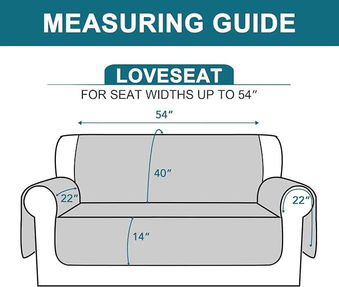 Turquoize 100% Waterproof Couch Cover Sofa Covers for 2 Cushion Couch Loveseat Covers Triple Non-Slip Couch Cover for Dogs Washable Furniture Protector Cover for Pets, Kids (Loveseat 54",Stone Blue)