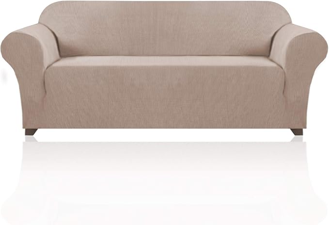 Stretch Sofa Cover Couch Covers for 3 Cushion Couch Furniture Protector Sofa Covers with Non Slip Elastic Bottom Pet Friendly Articles, Sofa(72 to 92 in), Sand