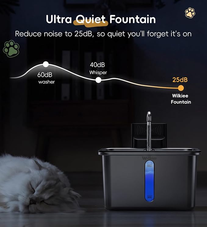 Cat Water Fountain Stainless Steel, 135oz/4L Cordless Pet Fountain for Cat | With 6 Pack Filters|Water & Battery Separation；Faucet Design；Wireless；4000mAh Battery