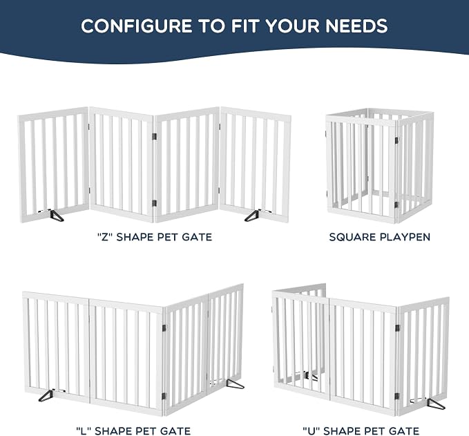 Homykic Bamboo Freestanding Dog Gate, No Assembly Pet Gate Indoor, 24”H x 75”W Extra Wide Foldable Puppy Barrier Fence with Support Feet for the House, Doorways Stairs, 4 Panels, No Drilling