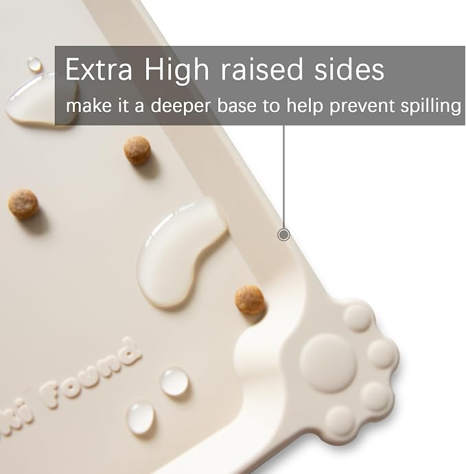 Hoki Found Large Silicone Pet Feeding Tray - Waterproof Dog Pet Cat Feeding Mat - Non Slip Pet Dog Cat Food Bowl Mats Placemat -Pet Water Mats for Carpet -Papayawhip