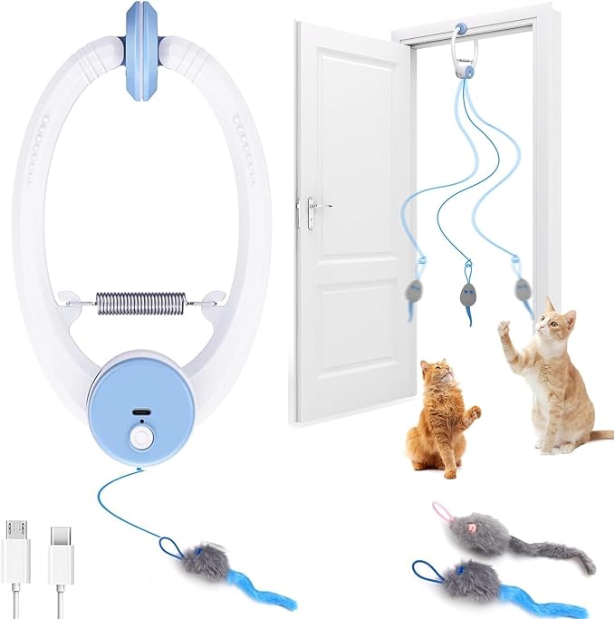 Interactive Cat Toys for Indoor Cats - Automatic Flying Bird Feather Toy Chase Exercise Enrichment Stimulation, Rechargeable Durable Safe Kitten & Adult Cat Electric Hanging Toy for Bored Cats (White)
