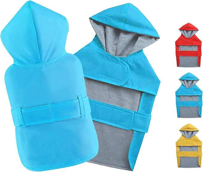 Dog Raincoat Small Dog Rain Jacket Hooded Poncho Waterproof Pet Rain Suit Double-Layered for Puppy Small Dogs Breathable Lining Leash Hole Adjustable,Blue,XS,Back Length 4.6-6.7 inches