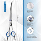 Left Handed Curved Scissors for Dog Grooming 7" Downward Professional Curved Shears Dog Grooming for Poodle Pet Cat Face Japan 440C Stainless Steel Super Sharp(7.0 curved)