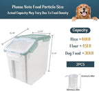 Rice Storage Container 2 Pack 50 lb Flour Storage Container with Wheels, BPA Free Food Storage Container with Measuring Cup Dog Cat Food Bin Set for Dry Food Sugar, Cereal-Green