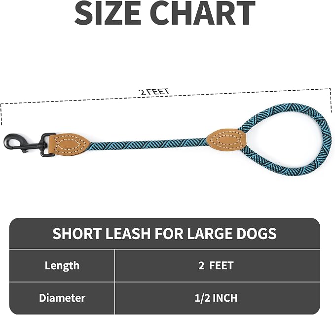 Mile High Life Short Dog Leash with Genuine Leather Connection | Rope Leash, Heavy Duty 360° Swivel Metal Clasp, for Small Medium & Large Dogs (Green, 48 Inch)