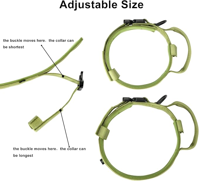 DAGANXI Tactical Dog Collar, Adjustable Military Training Nylon Dog Collar with Control Handle and Heavy Metal Buckle for Medium and Large Dogs, with Patches and Airtags Case (XL, Spring Grass)