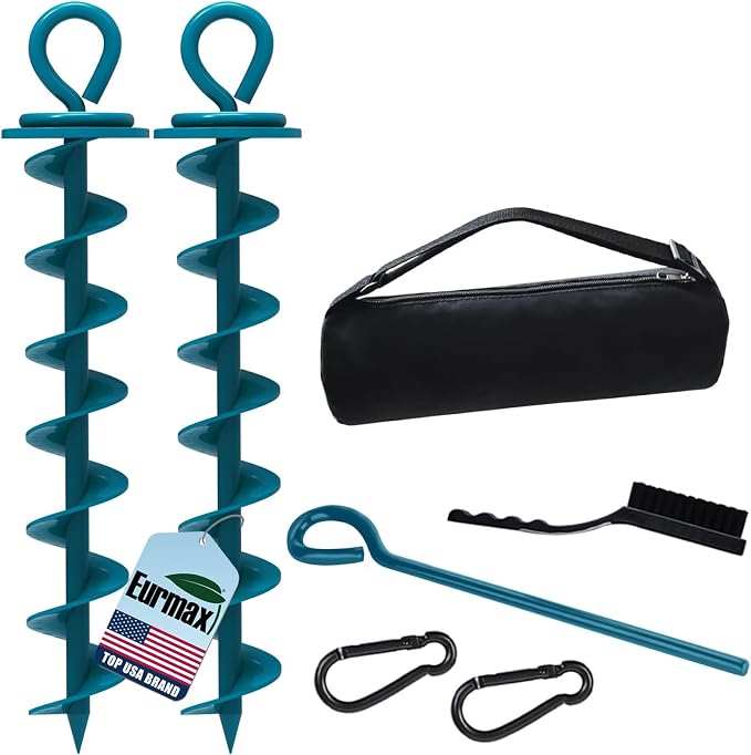 Eurmax USA 2-Pack Heavy Duty Dog Tie Out Stake, No-Tangle In Ground Anchor Runner for Large Dogs up to 210 Lbs - Perfect for Yard, Beach and Camping (Large,Navy Blue)