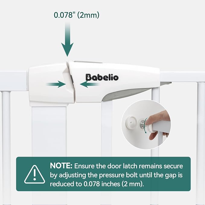 Babelio Baby Gate with Adjustable Cat Door, CatPrivilege III, 29-43" | Auto-Close, Pressure Mounted with No Drilling, Dual Lock Safety Gates For Stairs, Doorways and House, Easy Walk Thru, White