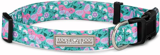 Lucky Love Dog - Adjustable Collar and Leash Set with Easy Click Buckle for Large Dogs, Durable, & Comfortable Collar for Male & Female Dogs, Puppies & Adult - Mariposa Combo, Large