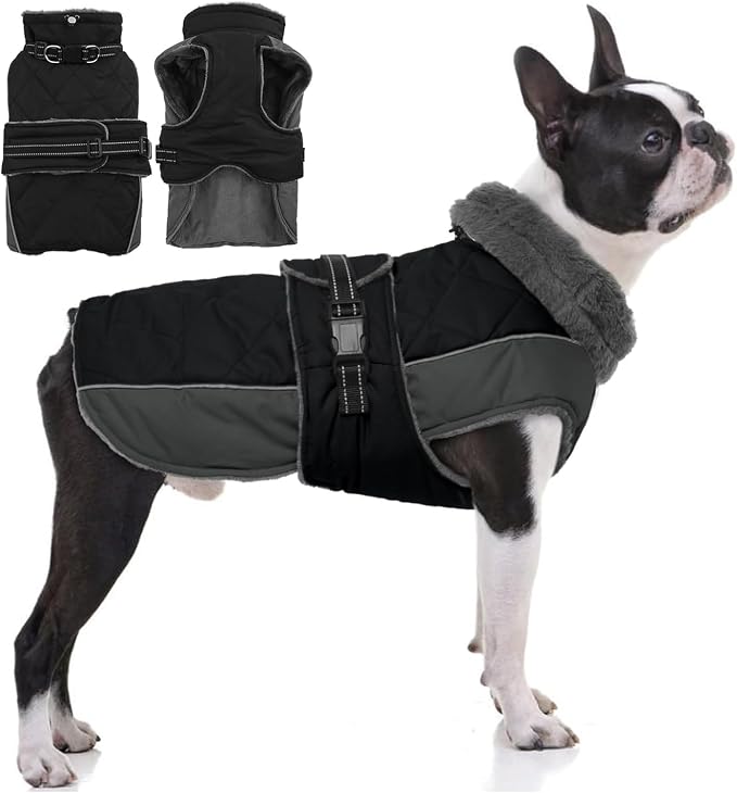 QBLEEV Warm Dog Jacket - Reflective, Adjustable Winter Coat with Turtleneck for Cold Weather, Waterproof Fleece Snowsuit for Small, Medium, Large Dogs