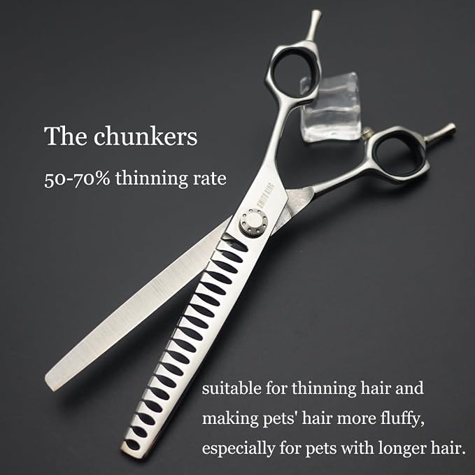 7 inches Safe Dog Grooming Scissors Set with Round Tip,Straight & Thinning & Curved Shears Set with comb for Dog & Cat Grooming (Black 3 in 1 with comb)