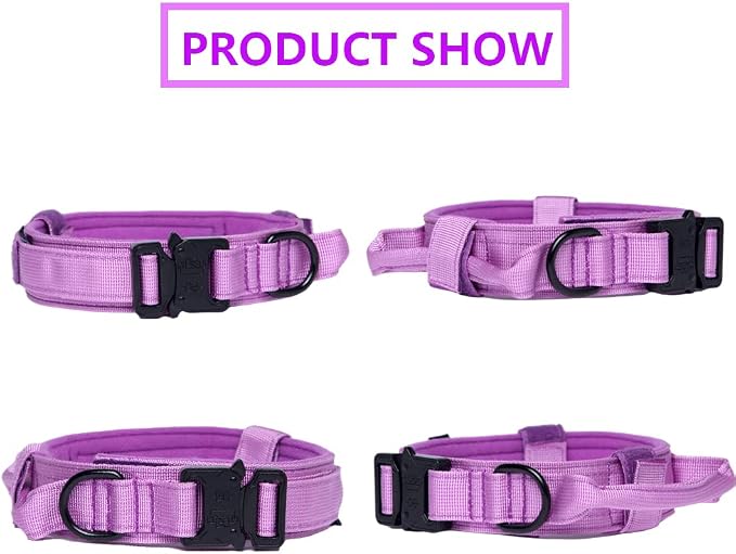 Tactical Dog Collar for Large Dogs with Control Handle,Purple,M | 1000D Heavy-Duty Nylon Fabric,Quick-Release Metal Buckle,Adjustable Fit,Soft-Padded Webbing,D-Ring,for Training & Hiking