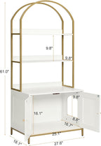 Homhedy Cat Litter Box Enclosure with 2-Tier Shelves, White and Gold | Litter Box Furniture Hidden, Indoor Cat House, Wooden Cat Washroom Furniture with Metal Frame, Modern Style