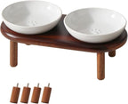 Havniva Elevated Cat Bowls, Ceramic Cat Bowl with Wood Stand, Wide Opening | 5.7” Raised Cat Food Bowls, Whisker Friendly Cat Dish, Anti-Slip Cat Water Bowls, Shallow Cat Bowls, Cat Food & Water Bowl