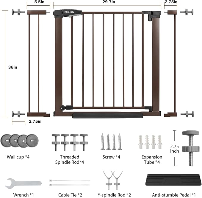 Mumeasy 36" High Extra Tall Dog Gate, 29.7"-40.5" Wide Pressure Mounted Tall Baby Gate for Dog, Auto Close Pet Gate with Door for Stairs,Doorways,House,Black